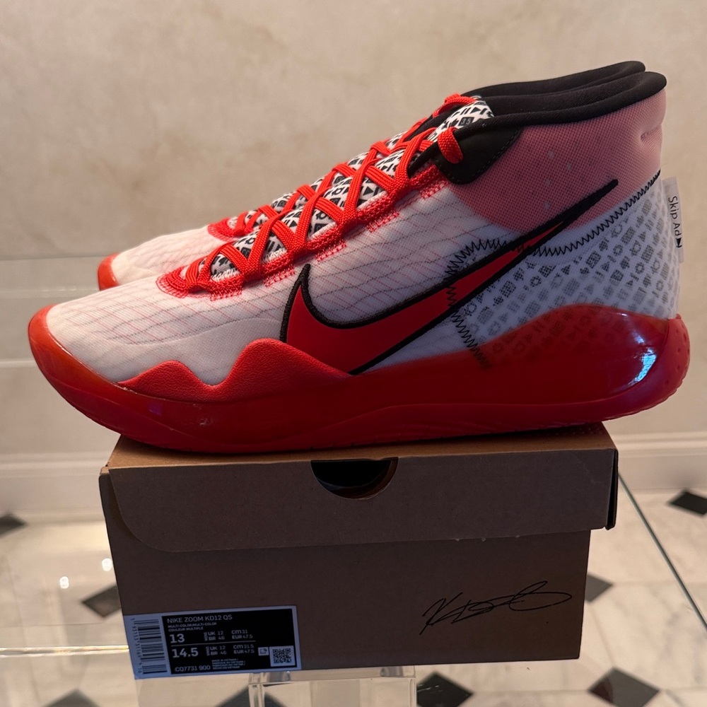 Nike Zoom KD12 Red and White High-Top Sneakers